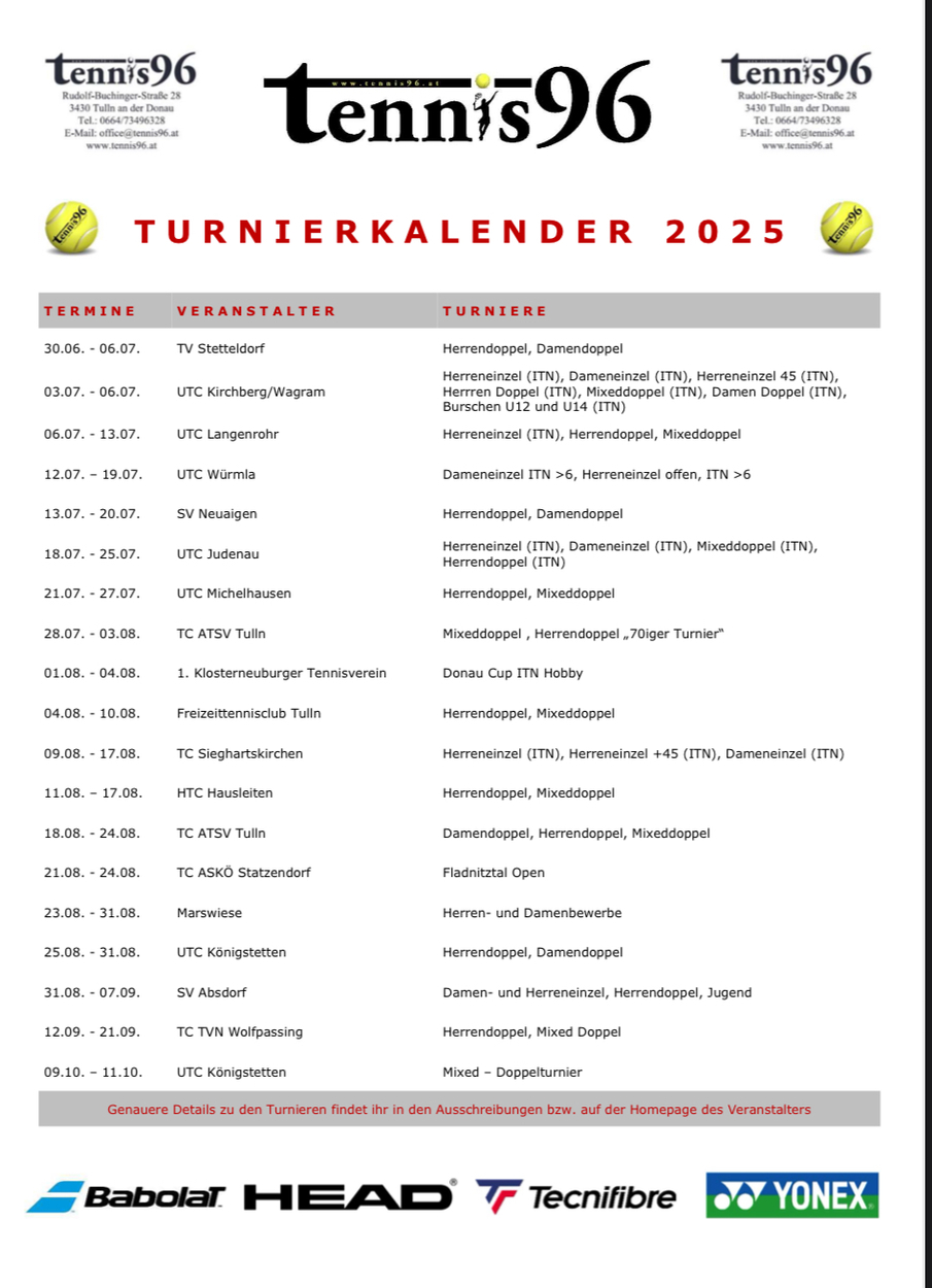 Turnierkalender