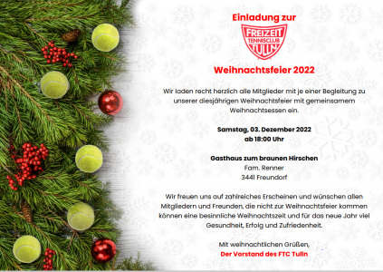 FTC Weihnachtsfeier am Samstag 3. Dezember 2022